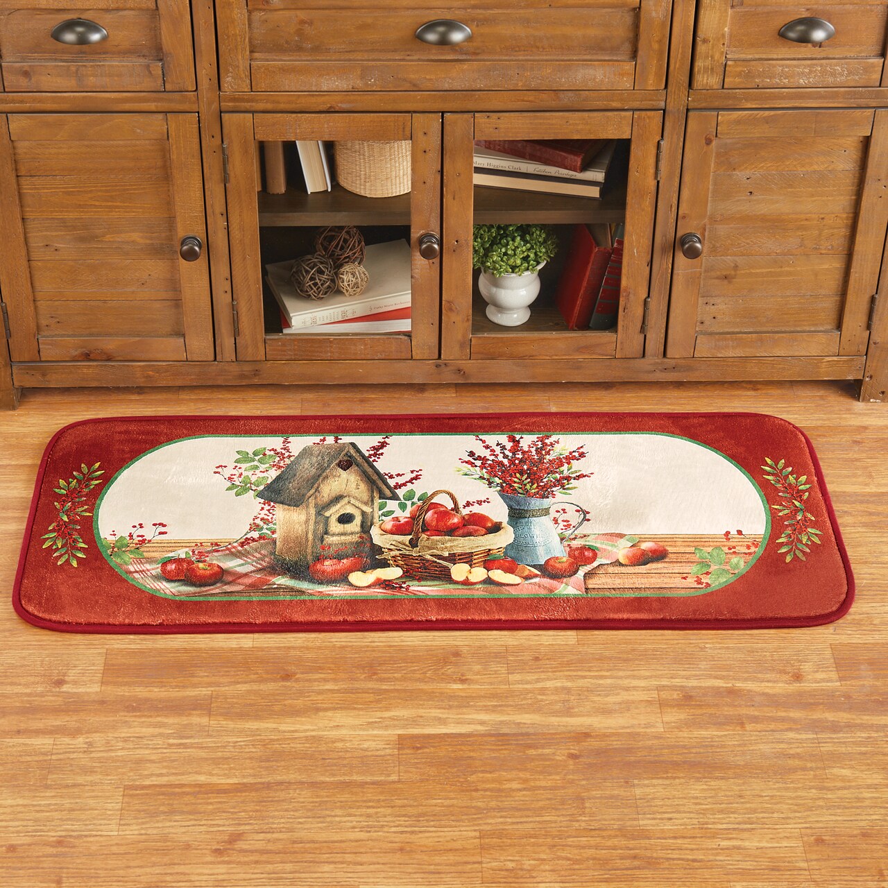 Collections Etc Country Apple Skid-Resistant Runner Kitchen Rug